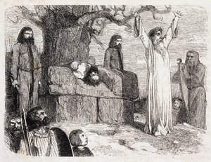 Menschliches Opfer durch Druiden - in „La bretagne ancienne et moderne“ von Pitre-Chevalier, herausgegeben von W. Coquebert