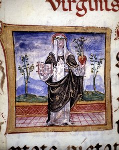 Heilige Katharina von Siena (1347 - 1380) hält ein Buch und ein Herz, Miniatur aus dem 15. Jahrhundert von Unknown artist