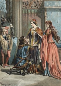 Heiliger Ludwig (1214-1270), König von Frankreich, und seine Mutter Blanche de Castille (1188-1252). Gravur von 1881 in „El Culto de la Hermosura“ von Juan Justo Huguet, Molinas Hermanos editores