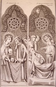 Heiliger Ludwig sammelt Knochen und gibt Aussätzigen Essen von Unknown artist