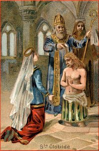 Saint Remi, Bischof von Reims, tauft Clovis I (465-511), König der Franken, am 25. Dezember 496. Links Saint Clotilde von Unknown artist