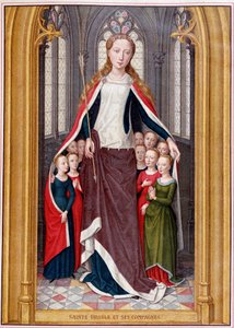 Die Heilige Ursula beherbergt ihre Gefährtinnen unter ihrem Mantel, nach der Jagd der Heiligen Ursula, Brügge, Memling