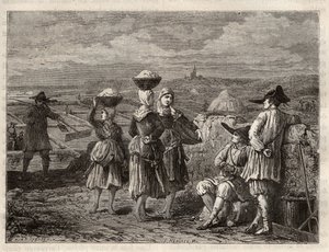 Salzverdunstungsbecken in der Bretagne - Paludiers und Sauniers in der Bretagne (Frankreich), Salzgärten - Gravur in 