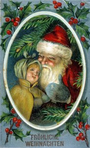 Weihnachtsmann und ein Kind. Deutsche Postkarte aus dem 19. Jahrhundert von Unknown artist