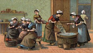 Sardinenindustrie: Köpfen und Salzen. Chromolithographie Ende des 19. Jahrhunderts von Unknown artist