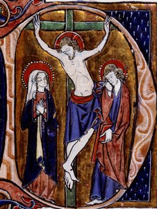 Kreuzigungsszene in einem Briefkopf (Brief D). Miniatur in „Speculum historiale“ von Vincent De Beauvais (12. Jahrhundert) von Unknown artist