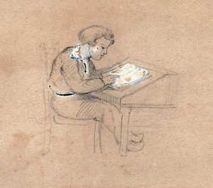 Schuljunge bei der Arbeit (Zeichnung, ca. 1830) von Unknown artist