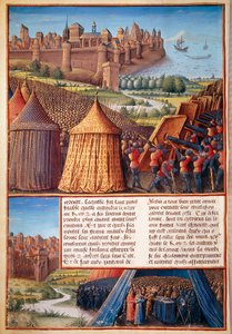 Zweiter Kreuzzug: Ansicht der Belagerung von Askalon im Jahr 1153 durch Baudouin III. Miniatur aus „Les passages faits Outremer par les Français contre les Turks et autres Sarrazins et Moures Outremarine“ von Sebastien Mamerot von Unknown artist
