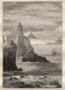 Zweite Reise (1772-1775) von Kapitän James Cook (1728-1779): Blick auf den Noel-Kanal, Feuerland - Illustration aus „Die großen Seefahrer des 18. Jahrhunderts“ von Unknown artist