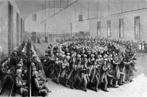 Shaking Quakers religiöse Prozession (Tanz) in New York. Illustration aus dem 19. Jahrhundert von Unknown artist
