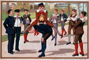 Schafspringenspiel, Ladenwerbung „Der schöne Gärtner“, ca. 1895 von Unknown artist