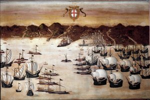 Schiffe im Hafen von Genua (16. Jahrhundert) von Unknown artist