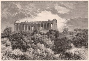 Seitenansicht des antiken hellenischen Tempels der Concordia in Agrigent auf Sizilien, Italien