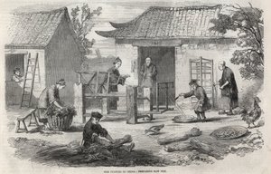 Seidenproduktion in China und die verschiedenen Herstellungsstufen. von Unknown artist