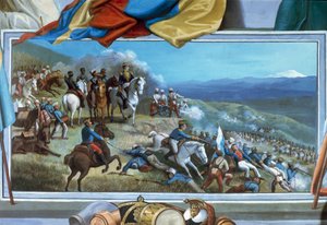 Simon Bolivar führt Rebellentruppen gegen die spanischen Truppen von Agustin Agualongo, Fresko im Rathaus von Ibarra, Ecuador von Unknown artist