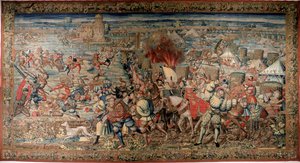 Sechster Italienischer Krieg (1521-1526): Darstellung der Schlacht von Pavia am 24.02.1525, die die Niederlage von Franz I. gegen Karl V. sah. Wandteppich. Neapel, Museo Nazionale di Capodimonte von Unknown artist