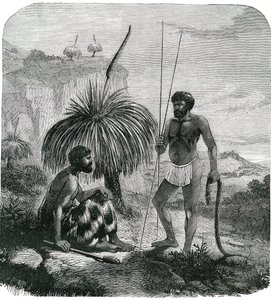 Schlangenjäger in Australien. Gravur 1868