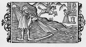 Zauberer überquert das Meer mittels eines Zaubers - in „Historia de Gentibus Septentrionalibus“ von Olaus Magnus, Rom 1555 von Unknown artist