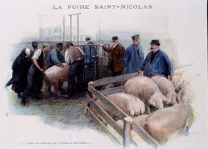 St. Nikolaus-Markt: Schweinemarkt in der Bretagne von Unknown artist