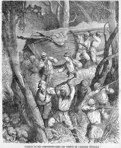 Stanley in Afrika - Stanleys Expedition nach Zentralafrika 1874-1877: Marsch durch den Dschungel - Holzschnitt nach einer Zeichnung von Horace Castelli (1825-1889) von Unknown artist