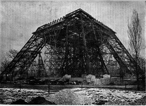 Stand des Baus des Eiffelturms in Paris Anfang März 1888. Gravur im Journal „La jeunesse“.