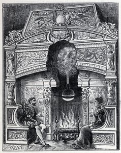 Dampf und Sonnenwärme: Eolipyl-Kamin, Dampf- und Reaktionsmaschinensystem ursprünglich entworfen von Heron von Alexandria (80 v. Chr.). Gravur in „La Nature“ von Unknown artist