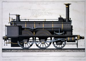 Dampflokomotive der Mulhouse-Eisenbahn - Zeichnung in der Wäsche