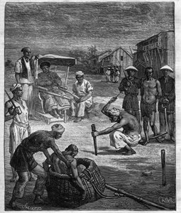 Hinrichtung von zwei Piraten in Tonkin - Der Tonkin-Pirat - Illustration für den Roman von Pierre Mael (Charles Causse und Charles Vincent) Gravur in „journal des voyages“ 1884 von Unknown artist