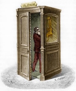 Telefonzelle im Jahr 1888. Gravur in "Das Journal der Jugend" von Unknown artist