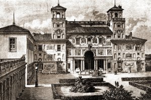 Terrasse und Fassade der Villa Medici. Reise von Francis Wey 1864-1869 in Tour du monde 1870 1. Semester. von Unknown artist