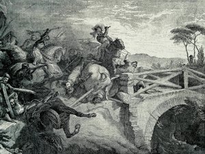 Die Schlacht von Garigliano (Garellano) zwischen Franzosen und Spaniern während des Dritten Italienischen Krieges, 29. Dezember 1503: Gonzalo Fernandez De Cordoba genannt El Gran Capitan