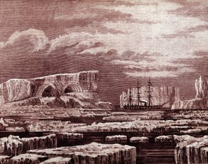 Das Challenger-Boot inmitten der Eisberge
