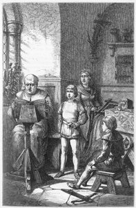 Der Bischof von Konstanz liest die deutsche Geschichte in Conrad, bekannt als Conradin von Hohenstaufen (1252-1268) und Friedrich I. von Baden-Baden von Unknown artist