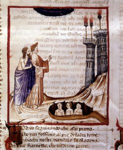 Die Göttliche Komödie von Dante Alighieri. Hölle. Miniatur, die die Stadt Dity darstellt. Manuskript aus dem 14. Jahrhundert. Stadtbibliothek von Rimini von Unknown artist