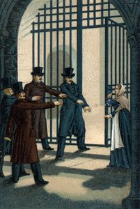 Die vier Sergeanten (Bories, Pomier, Raoulx und Goudin) von La Rochelle, die unter der Restauration beschuldigt wurden, die Monarchie stürzen zu wollen, und 1822 guillotiniert wurden. Ihr Verbrechen war die Zugehörigkeit zur Charbonnerie (Carboneria).