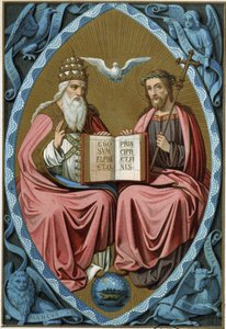 Die Heilige Dreifaltigkeit - Chromolithographie 19. Jahrhundert, nach einem Dokument aus dem 15. Jahrhundert von Unknown artist