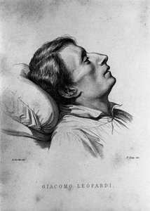 Der italienische Dichter Giacomo Leopardi (1798-1837) auf seinem Sterbebett