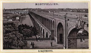 Das Aquädukt von Montpellier (Hérault, Region Languedoc-Roussillon). Chromolithographie des späten 19. Jahrhunderts