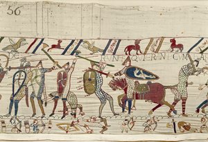 Die Normannen kämpfen und töten diejenigen, die bei König Harold waren, Teppich von Bayeux von Unknown artist