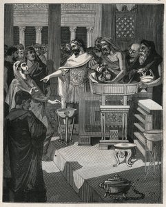 Der römische Kaiser Caligula (12-41) in einem Brocanter in Gallien. Gravur von 1885 in „Les arts et métiers illustrés“ von Adolphe Bitard. von Unknown artist
