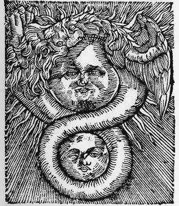Die Sonne und der Mond: vereint durch den Drachen - Gravur aus dem Werk von Basil Valentine „Das Azoth der Philosophen“. Paris von Unknown artist