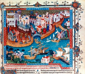 Der venezianische Entdecker Marco Polo verließ 1271 die Stadt Venedig mit seinem Vater und Onkel: Er reiste in den Fernen Osten und nahm die Seidenstraße von Unknown artist