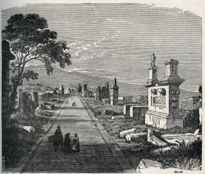 Die antike Appianische Straße, Via Appia, die die Pontinischen Sümpfe (Agro Pontino) bei Rom durchquert. Gravur des 19. Jahrhunderts.
