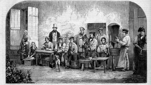 Die Abfüllung von Champagnerwein. Gravur von 1864 von Unknown artist
