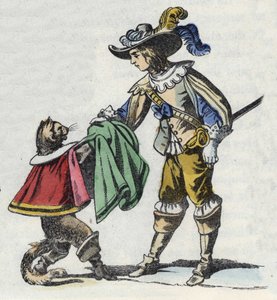 Der Kater und sein Herr, der Marquis de Carabas. Illustration aus Charles Perraults Märchen „Der gestiefelte Kater“ von Unknown artist