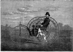 Der Cynofere: Velociped, das von Hunden angetrieben wird. Erfindung des späten 19. Jahrhunderts. Gravur in "Das illustrierte Universum" vom 6. Mai 1876