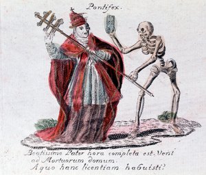 Der Totentanz, der Papst und ein Skelett (Druck)