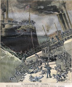 Das Unglück des Schlachtschiffs „Victoria“ im Jahr 1893. Tod von Admiral Tryon und 359 Offizieren und englischen Seeleuten von Unknown artist