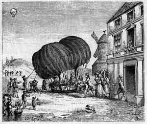 Der erste Aerostat verlängerte die Gebrüder Robert vor dem Schloss des Prinzen von Ghistelles am 19. September