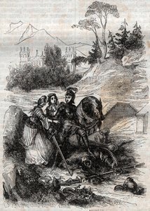 Der Riese Eriphile wird von Roger besiegt - Gravur von 1851 aus „Furioser Roland“ (Orlando furioso) (16. Jahrhundert) von Ludovico Ariosto, bekannt als der Ariosta - Ausgabe übersetzt aus dem Italienischen von Graf von Tressan und veröffentlicht von Gustav